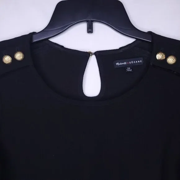 Madewell Sezane Top XS Black Button Shoulder - Picture 2 of 11